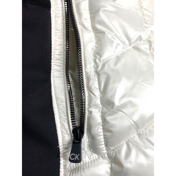 Calvin Klein Performance Repel White Puffer Jacket Black Sleeves Hooded Size L - Picture 9 of 13